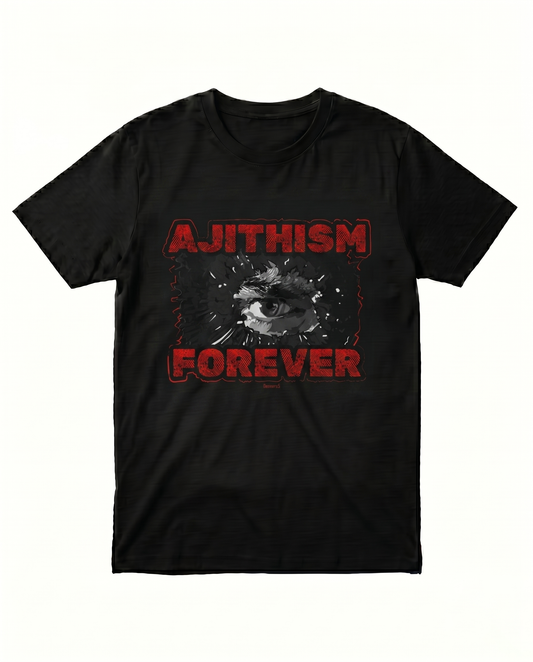 AJITHISM FOREVER men's regular-fit t-shirt in black featuring an eye-inspired fan graphic design.