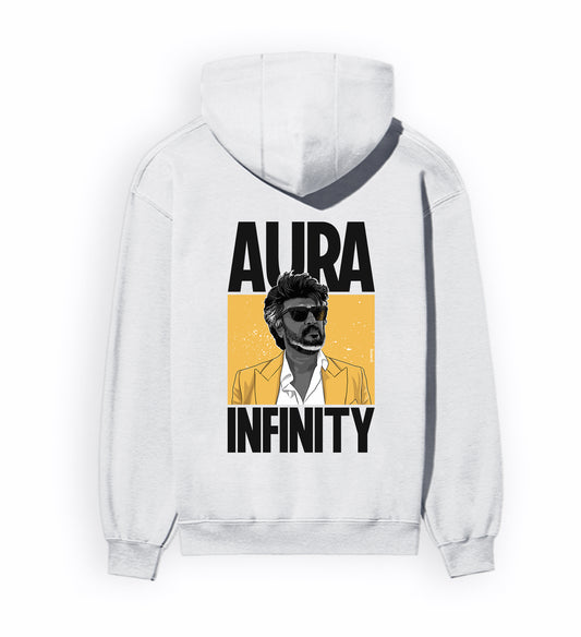 Back view of AURA INFINITY - Unisex Regular Fit Hoodie in white.