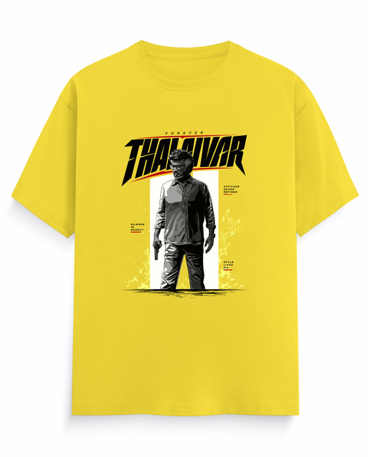 Front view of FOREVER THALAIVAR - Men's Regular Fit T-Shirt in new yellow.