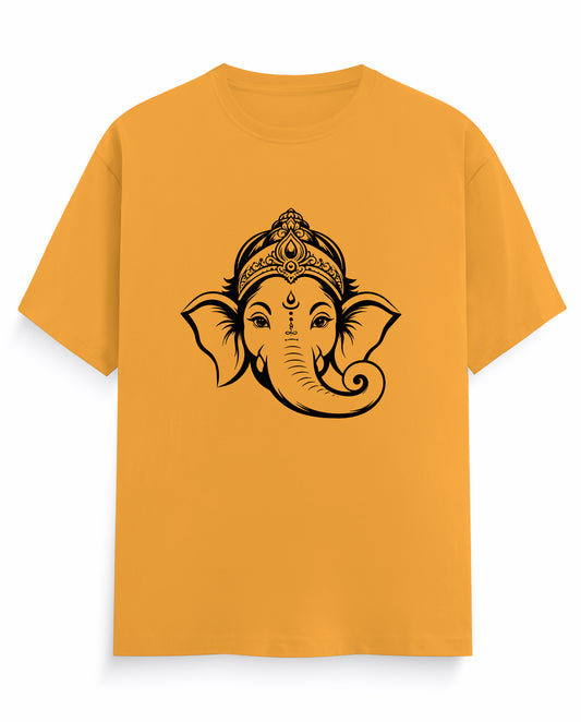 Front view of GANESH – Devotional Men's Regular Fit T-Shirt in golden yellow.