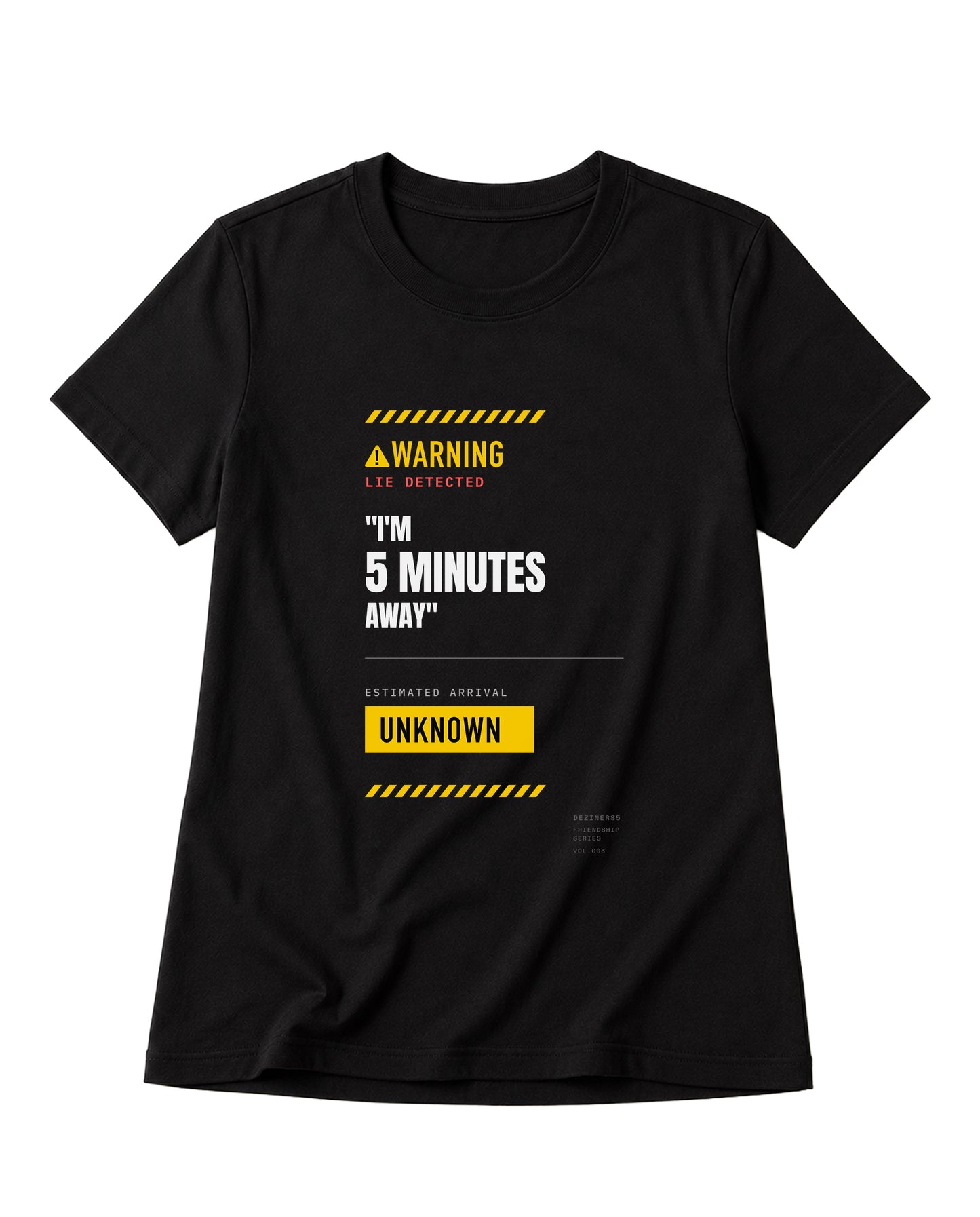 5 MINS AWAY women's regular-fit t-shirt in black.