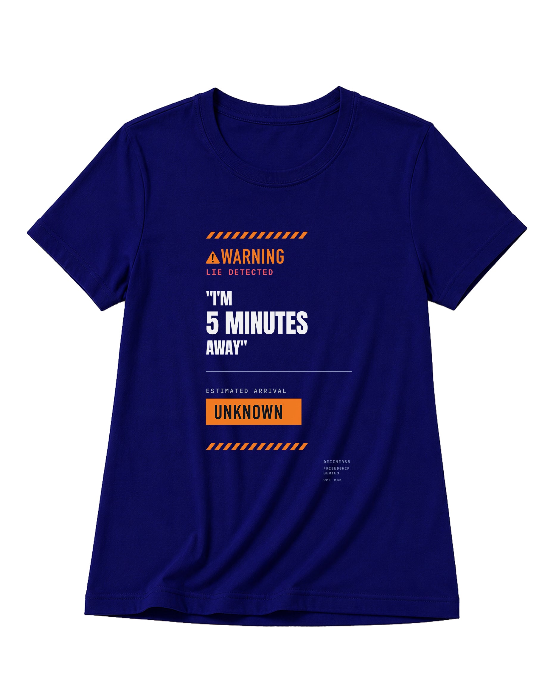 5 MINS AWAY women's regular-fit t-shirt in royal blue.