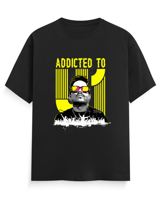 ADDICTED TO U1 men's regular-fit t-shirt  in black front view.
