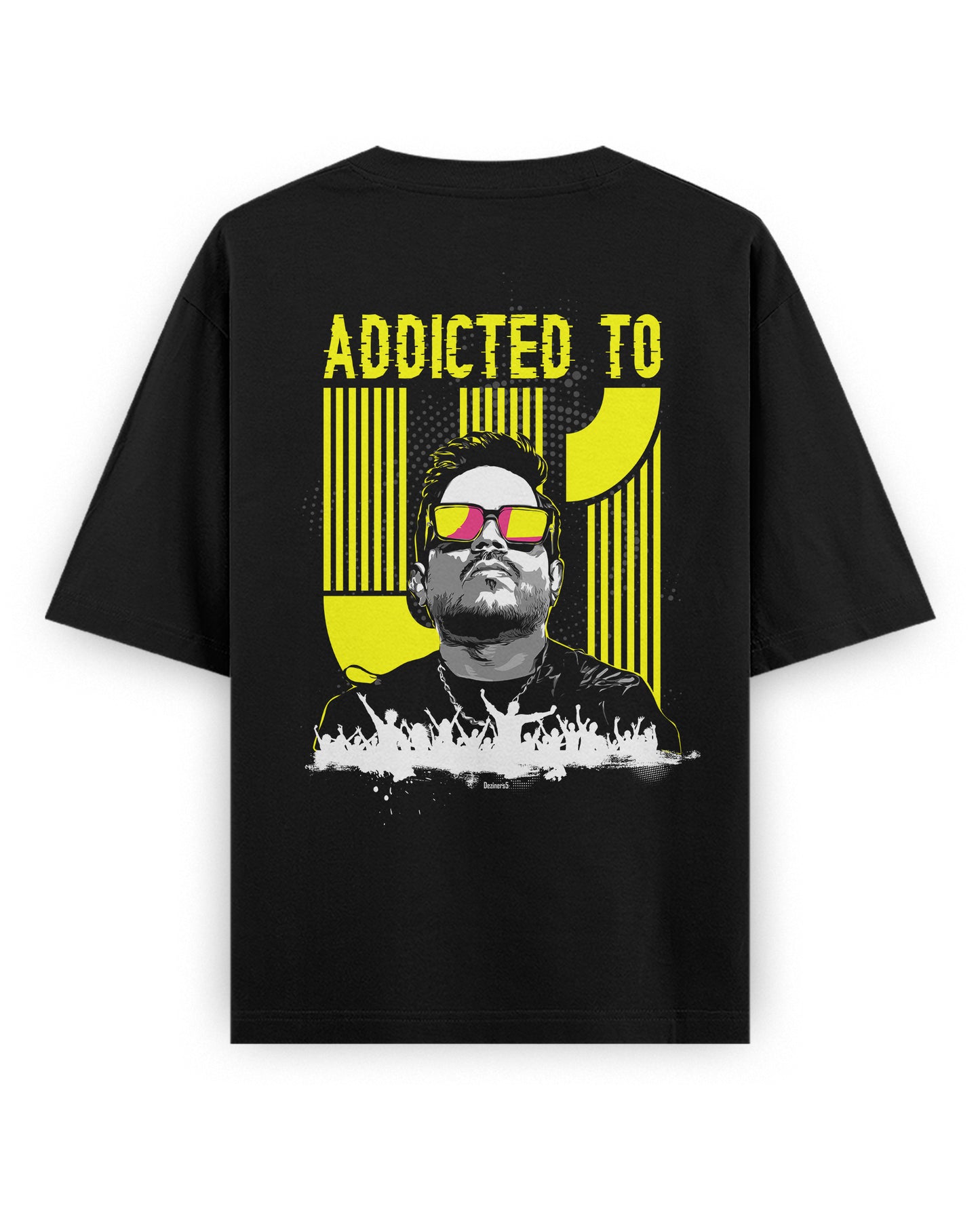 Back view of ADDICTED TO U1 unisex oversized graphic t-shirt in black.