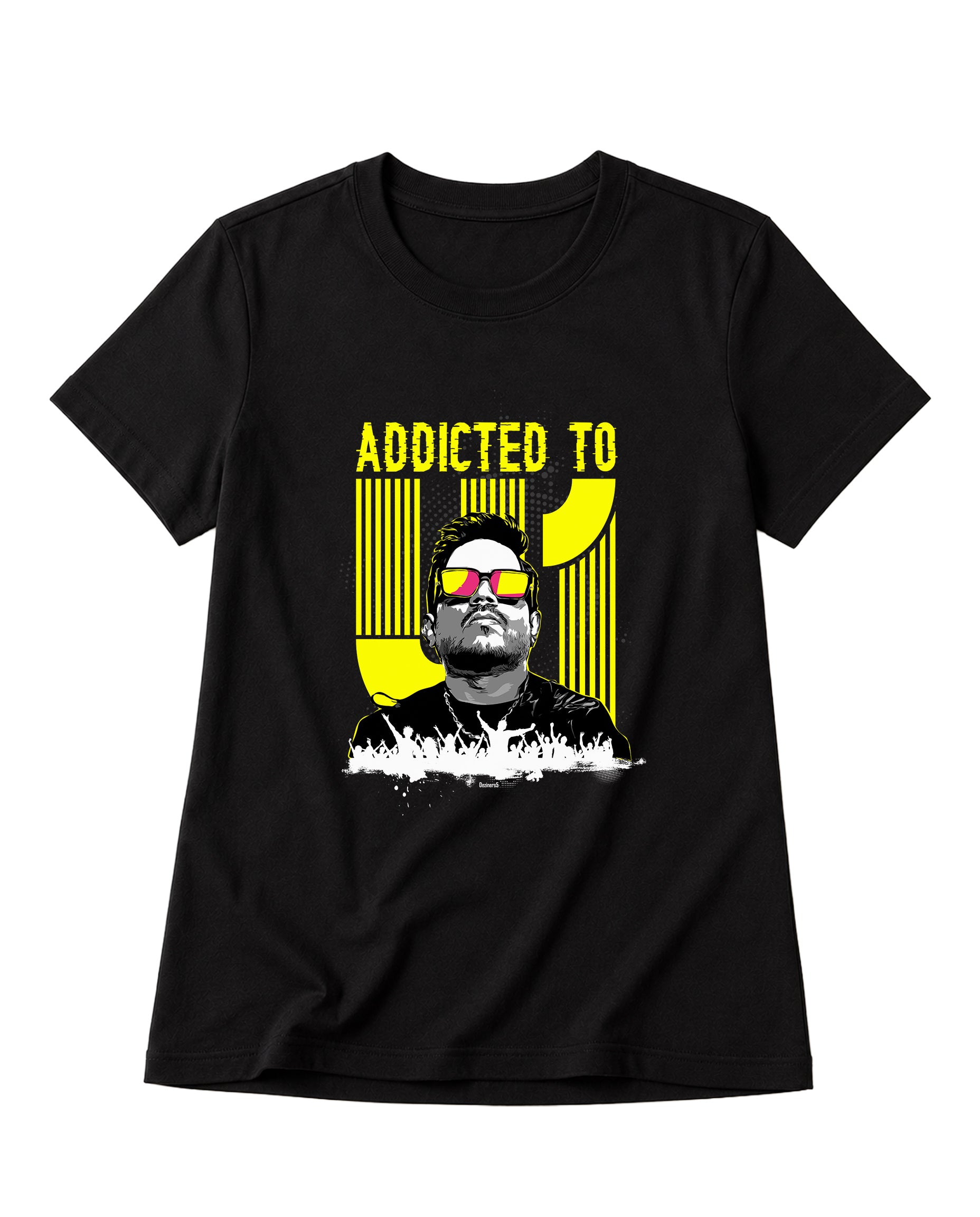 ADDICTED TO U1 women's regular-fit t-shirt in black front view.