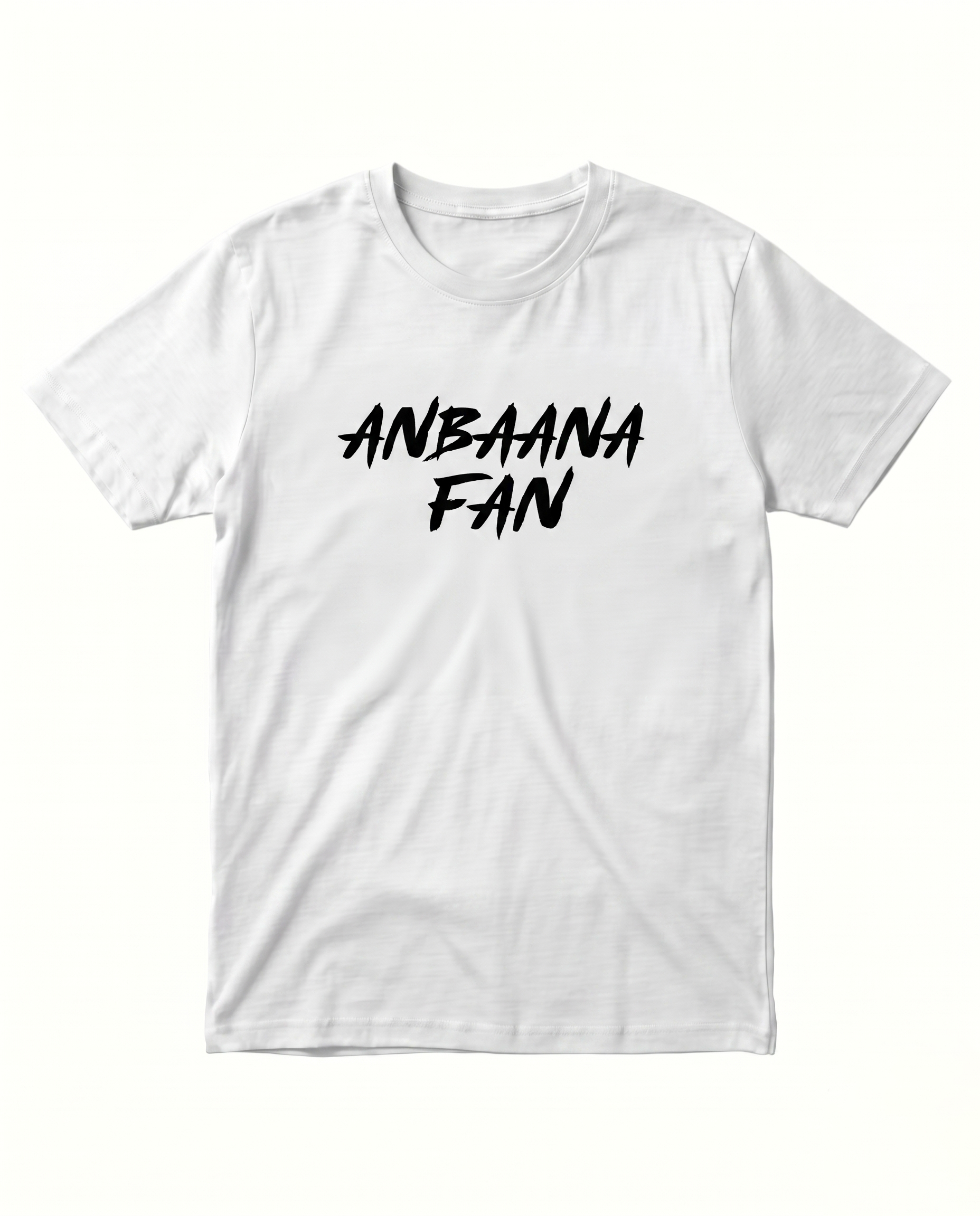 ANBAANA FAN men's regular-fit t-shirt in white featuring a romantic fan-inspired typography and graphic design.