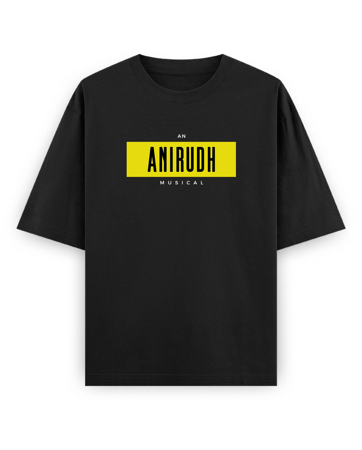 Front view of ANI MUSICAL - Unisex Oversized Graphic T-Shirt in black.