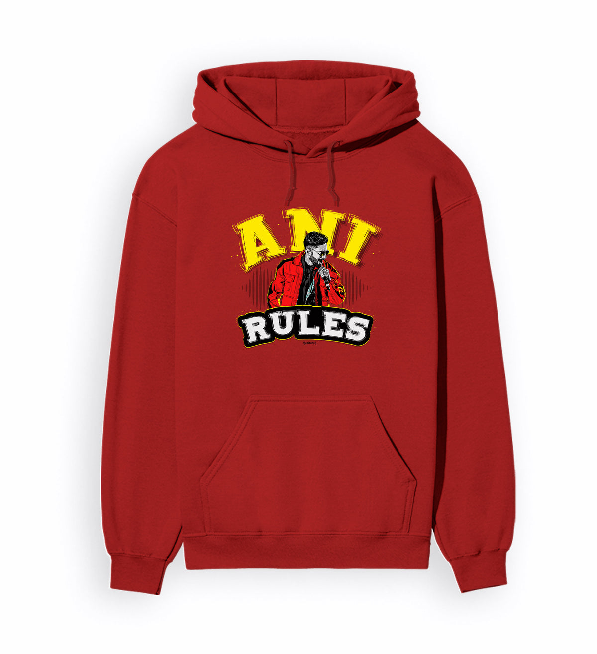 Front view of ANI RULES - Unisex Regular Fit Hoodie in red.