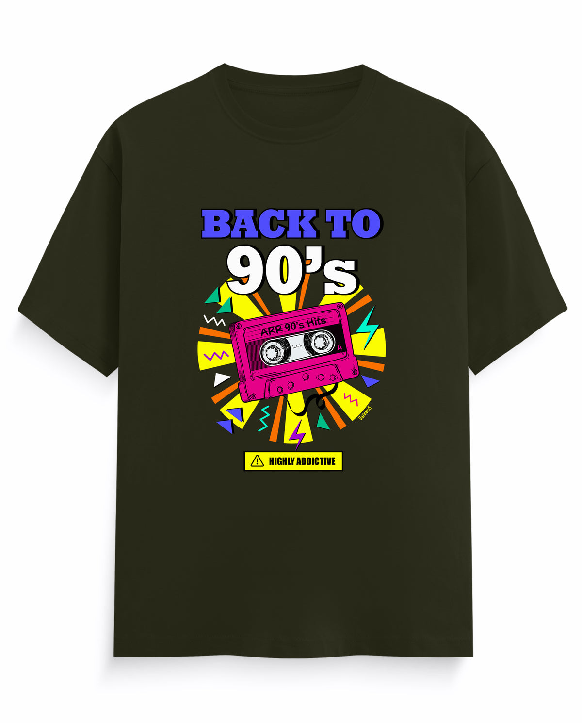 Front view of ARR 90S HITS - Men's Regular Fit T-Shirt in olive green.