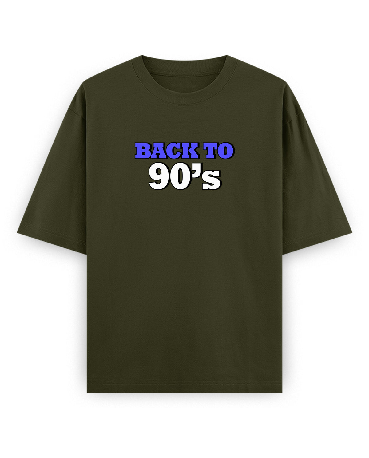 Front view of ARR 90S HITS - Unisex Oversized Graphic T-Shirt in olive green.