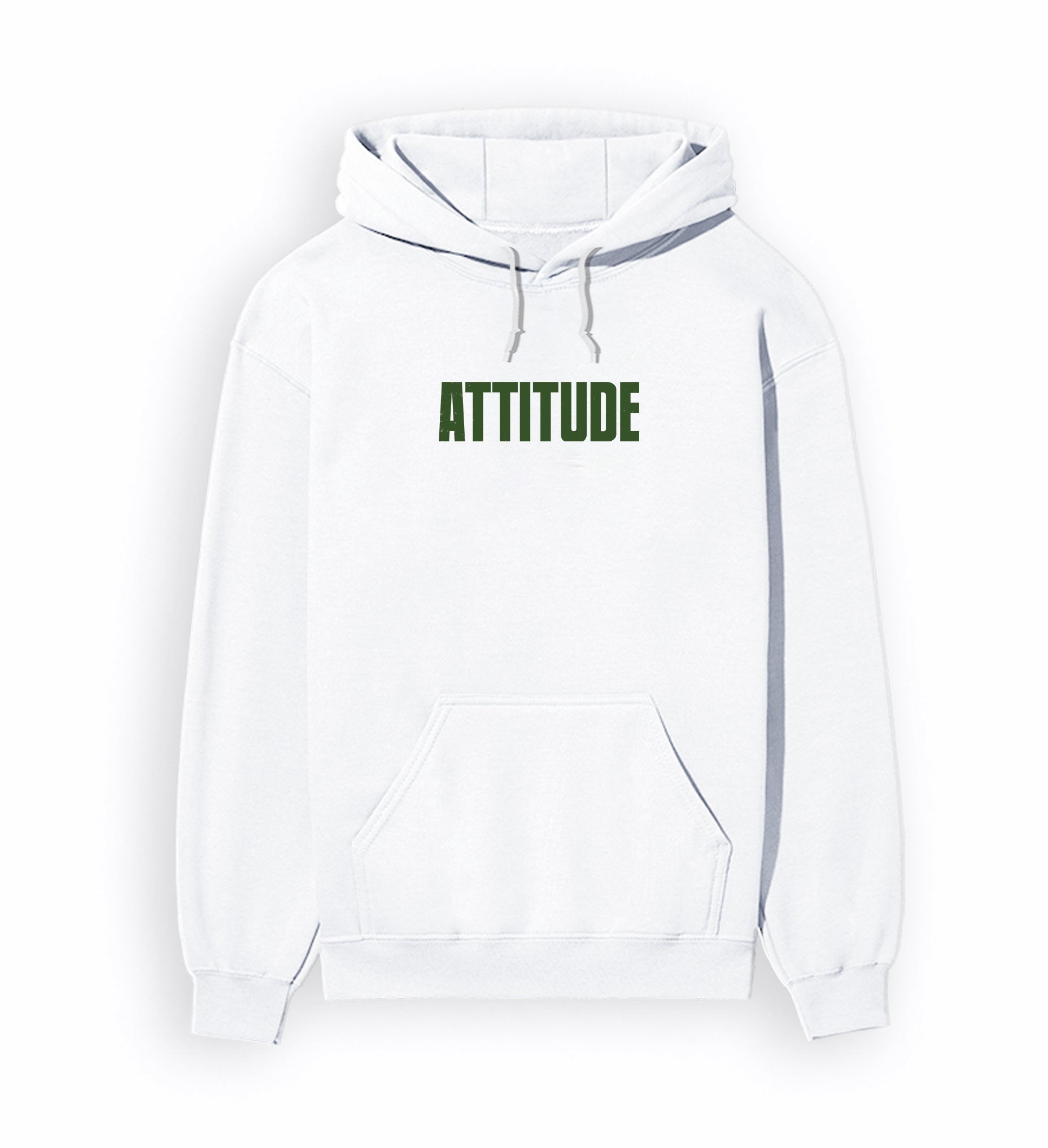 Front view of ATTITUDE - Unisex Regular Fit Hoodie in white.