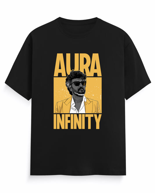 Front view of AURA INFINITY - Men's Regular Fit T-Shirt in black.