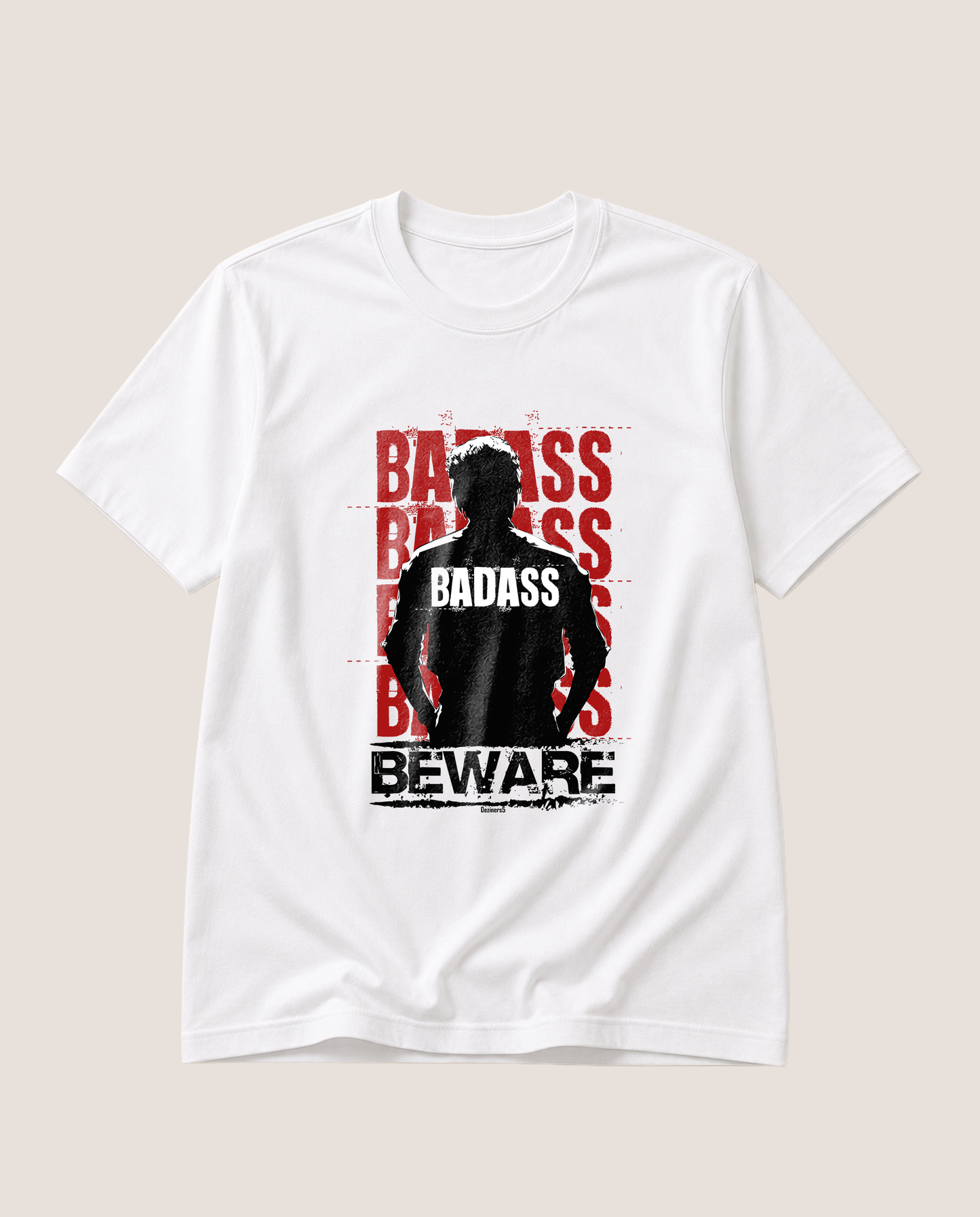 BADASS Vijay inspired men's regular fit t-shirt in white featuring bold graphic artwork.