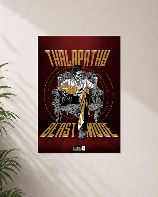 BEAST MODE premium matte wall poster featuring Thalapathy-inspired action artwork with bold cinematic styling.