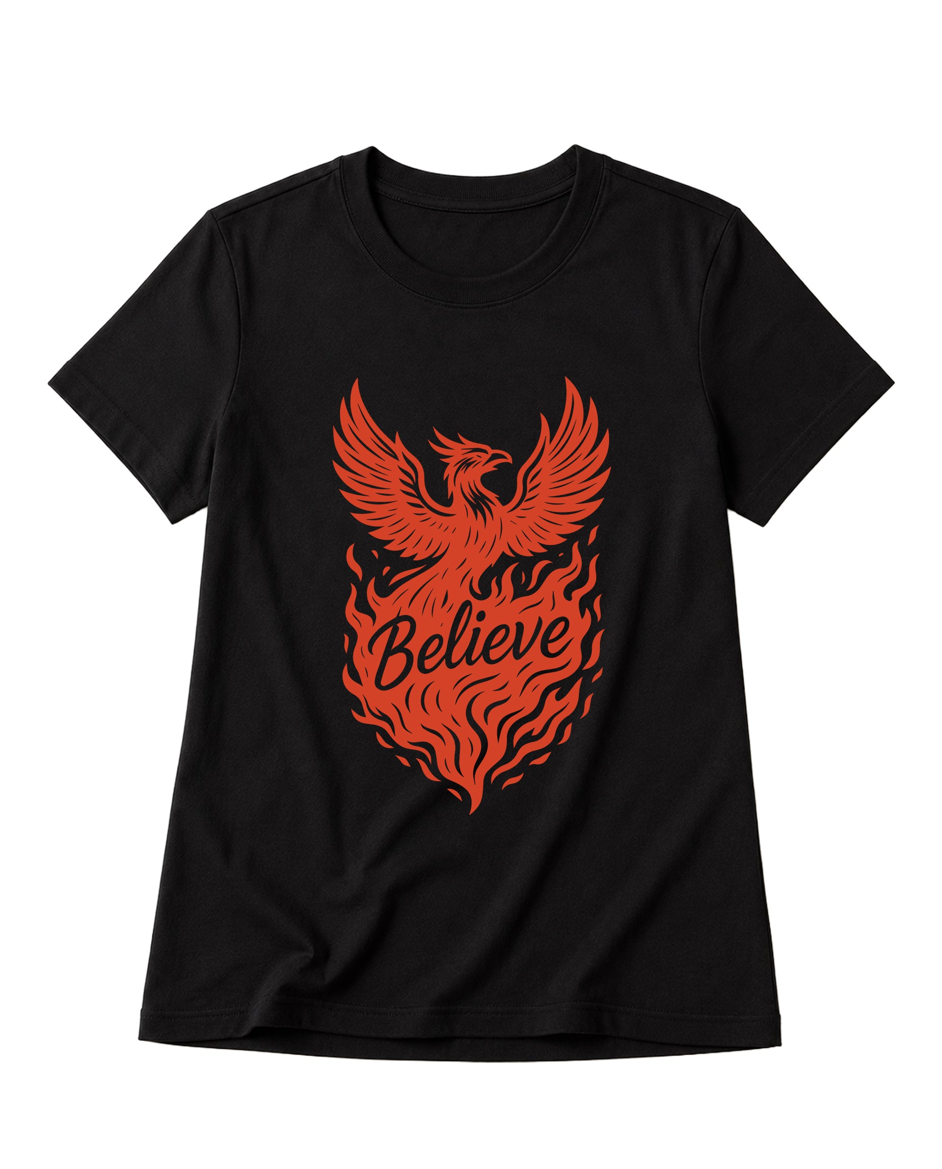 BELIEVE women's regular-fit t-shirt in black.