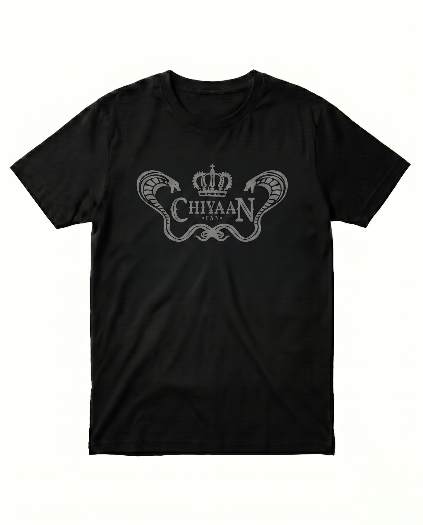 CHIYAAN FAN men's regular-fit t-shirt featuring a fan-inspired typography and graphic design on a black t-shirt.