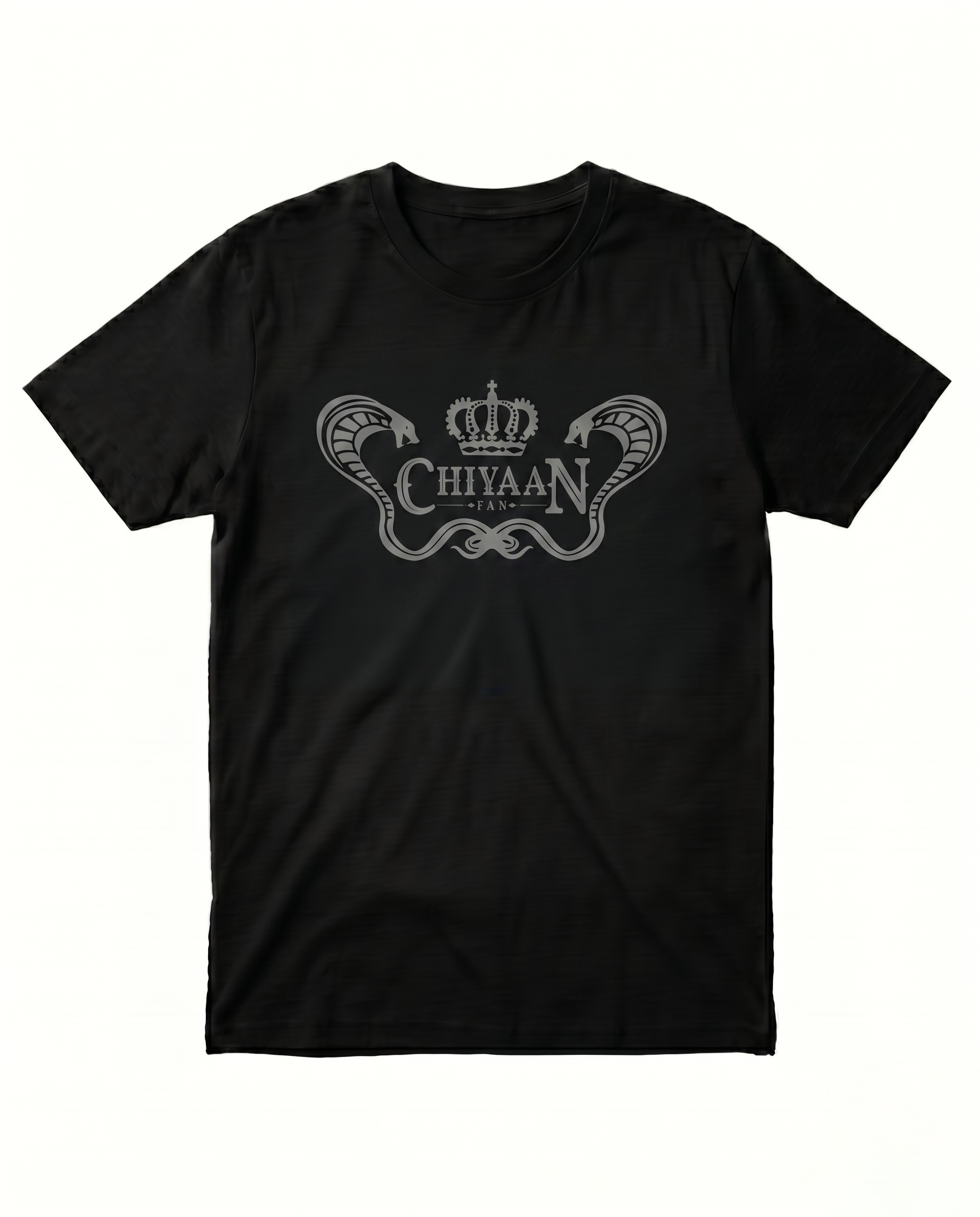 CHIYAAN FAN men's regular-fit t-shirt featuring a fan-inspired typography and graphic design on a black t-shirt.