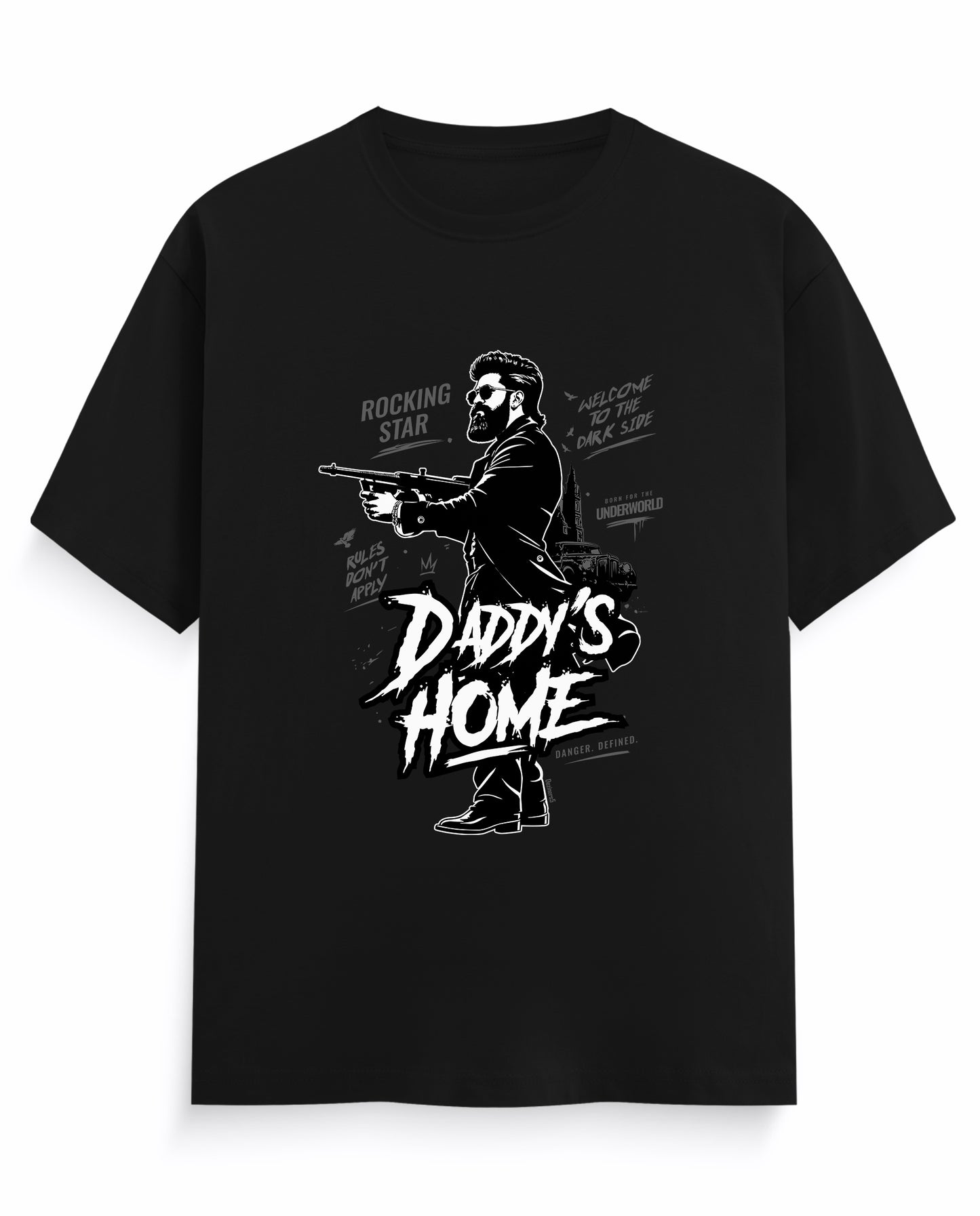 Front view of DADDY'S HOME men's regular-fit t-shirt in black.