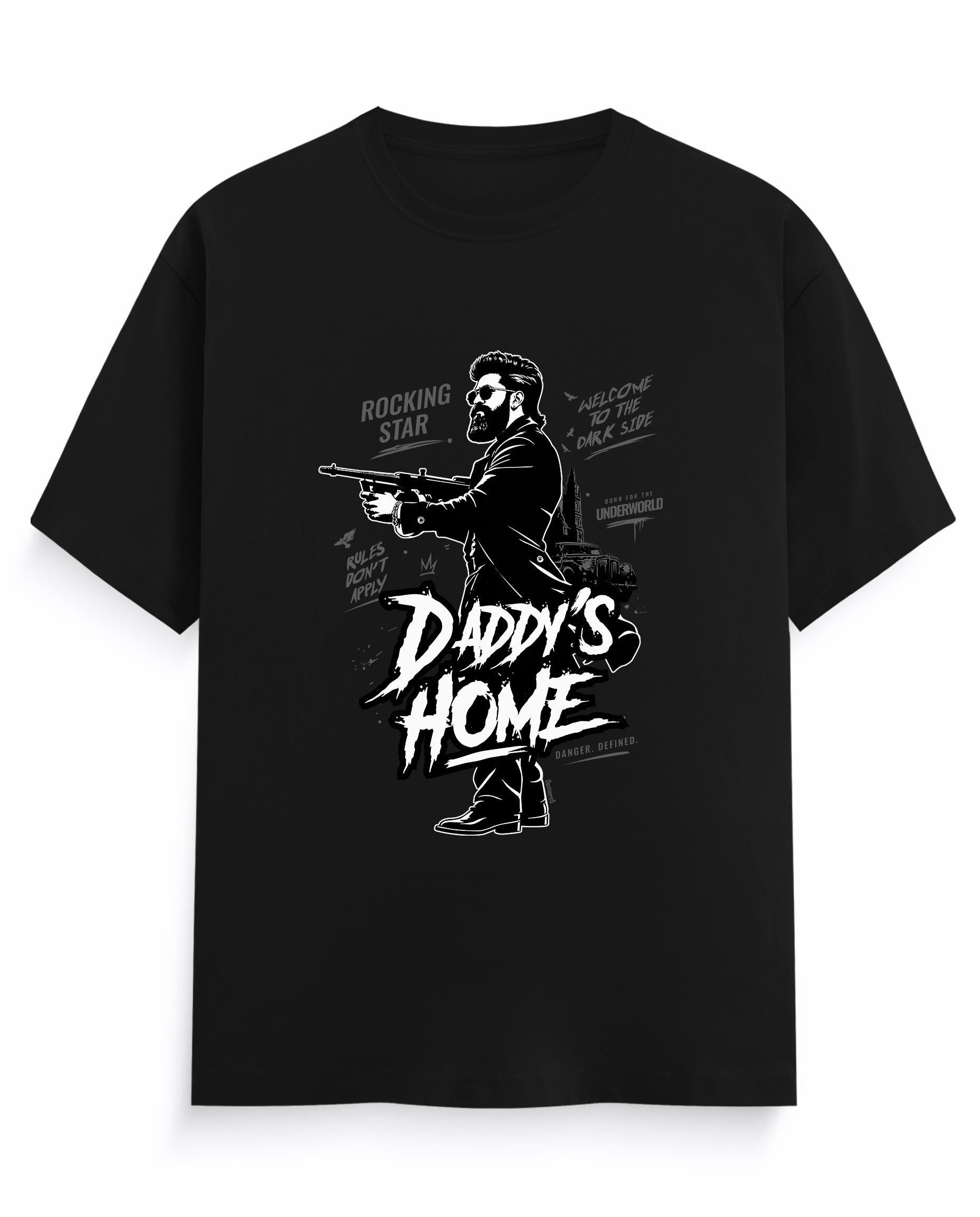 Front view of DADDY'S HOME men's regular-fit t-shirt in black.