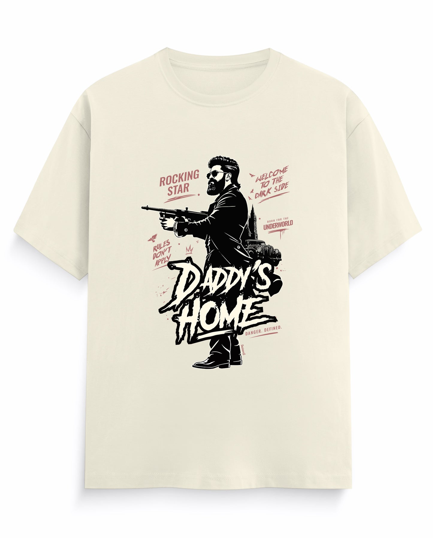 Front view of DADDY'S HOME men's regular-fit t-shirt in off-white.