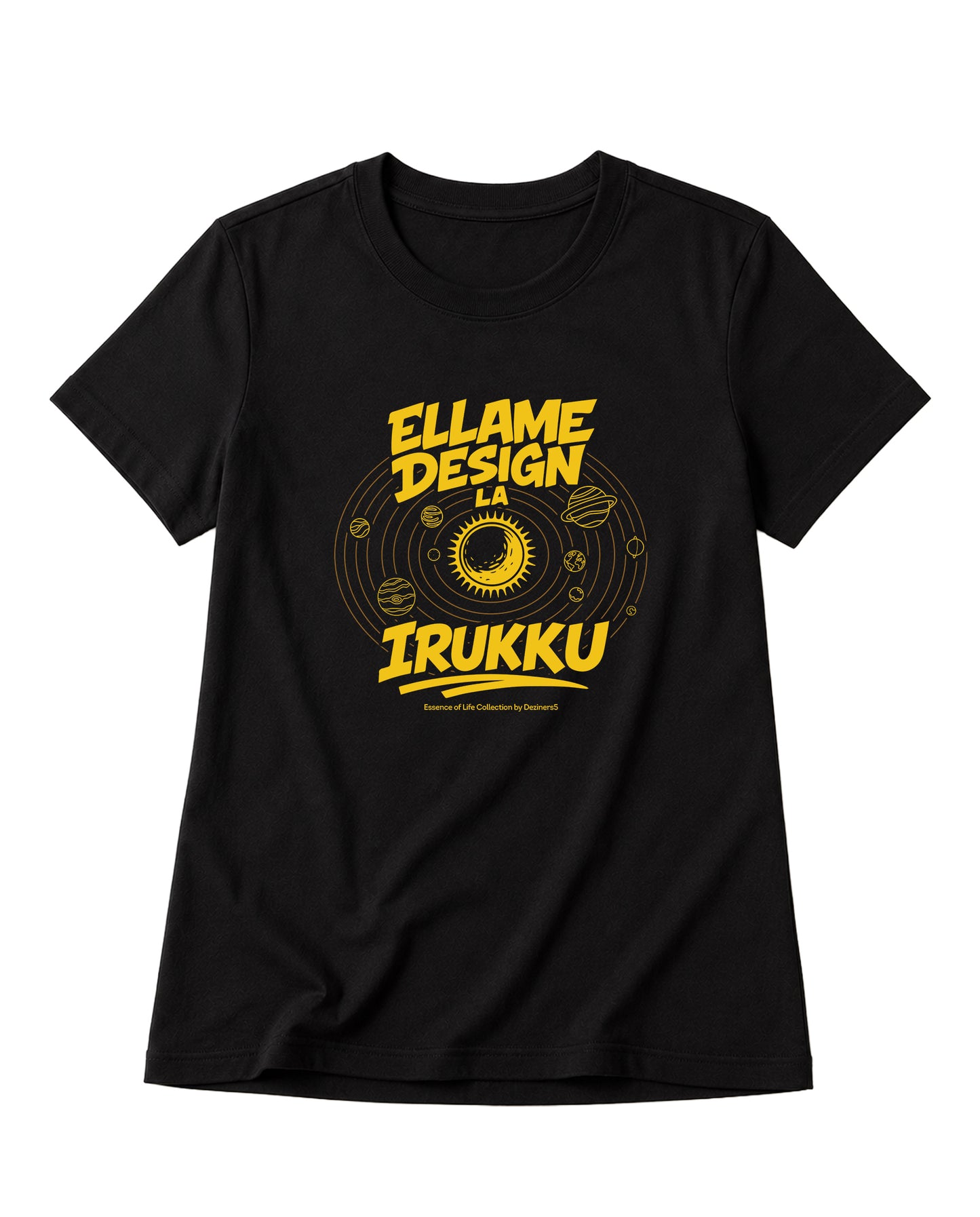 ELLAME DESIGNLA IRUKKU women's regular-fit t-shirt in black.