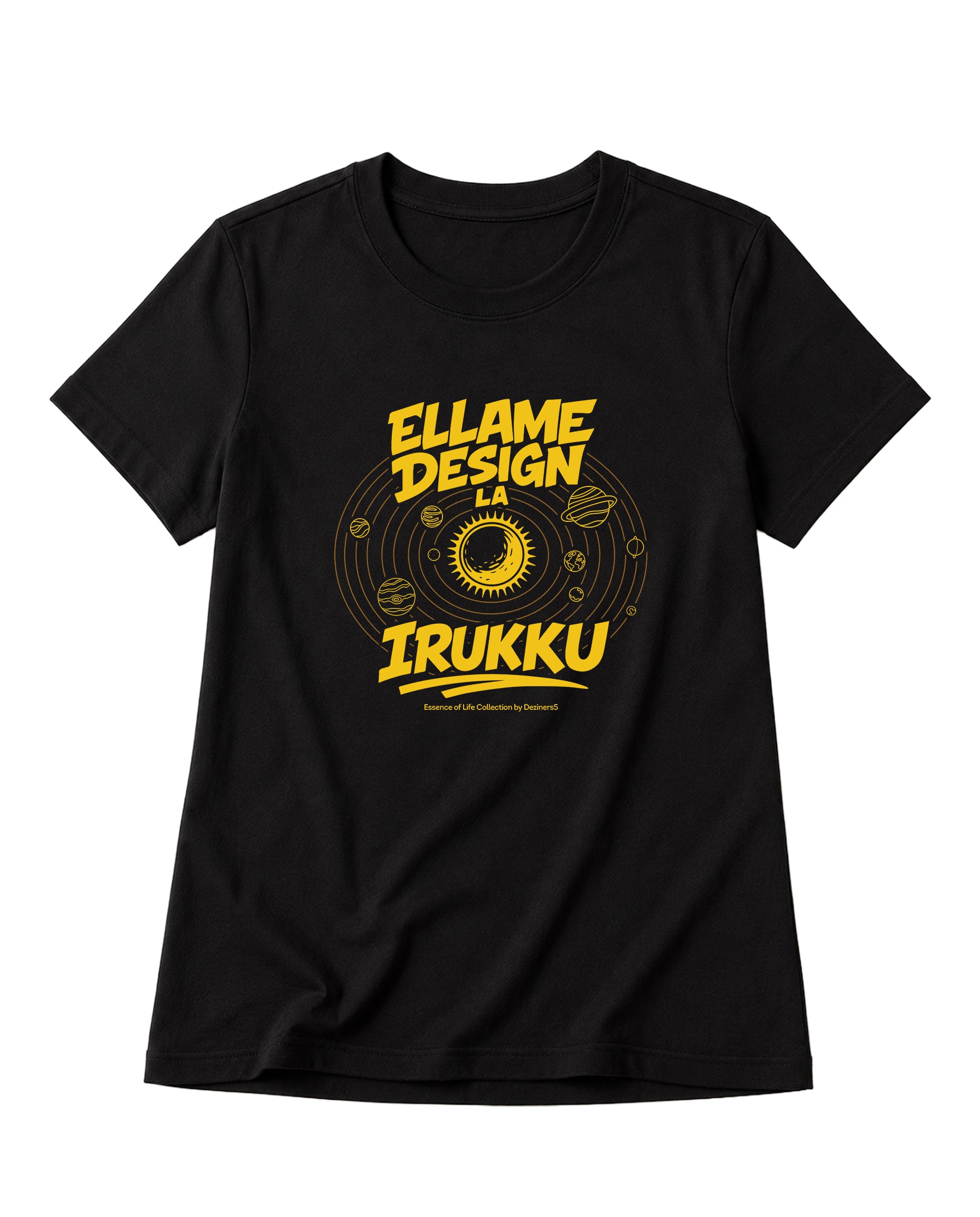ELLAME DESIGNLA IRUKKU women's regular-fit t-shirt in black.