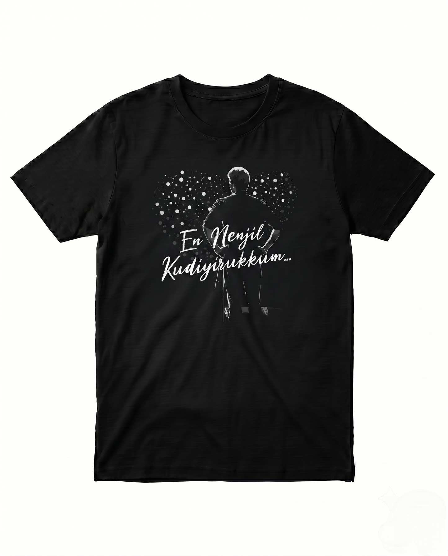 EN NENJIL KUDIYIRUKKUM black men's regular-fit t-shirt featuring a fan-inspired typography design on premium cotton fabric.