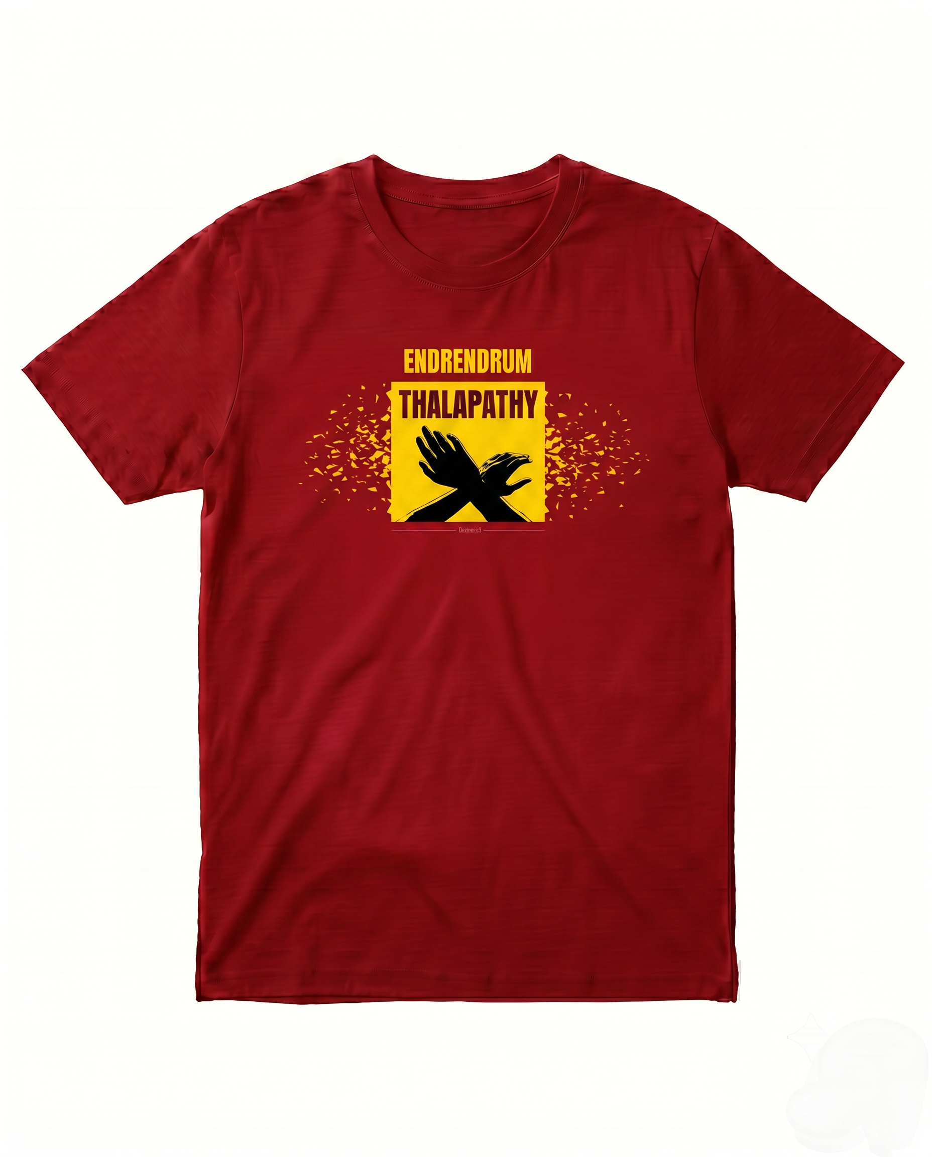 ENDRENDRUM THALAPATHY red men's regular-fit t-shirt featuring a fan-inspired graphic print on premium cotton fabric.