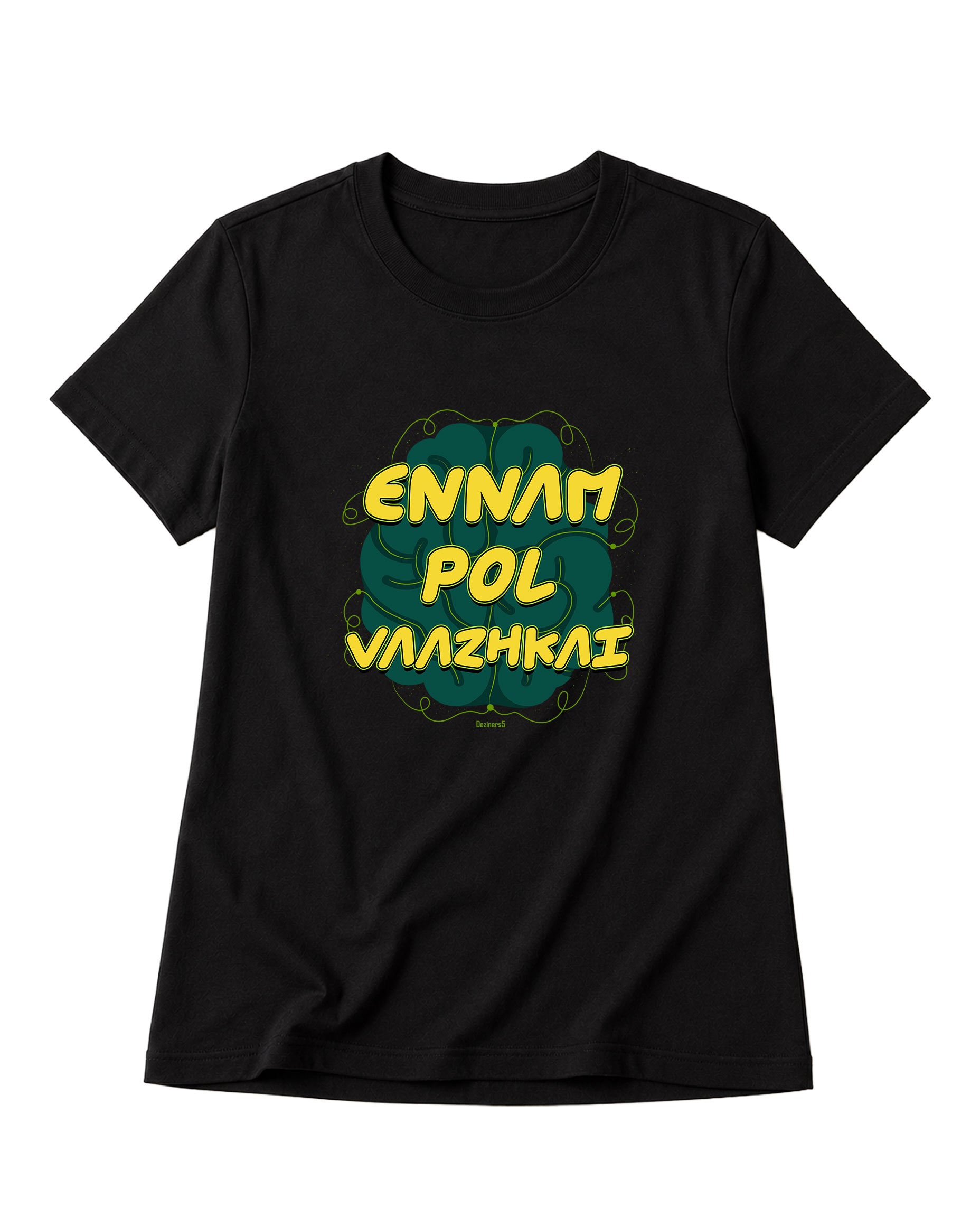 ENNAM POL VAAZHKAI women's regular-fit t-shirt in black.