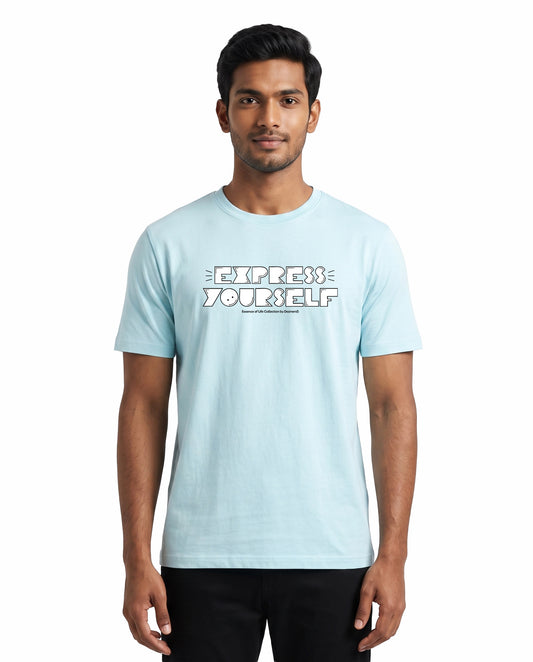 Male model wearing EXPRESS YOURSELF men's regular-fit t-shirt in baby blue in a studio setting.
