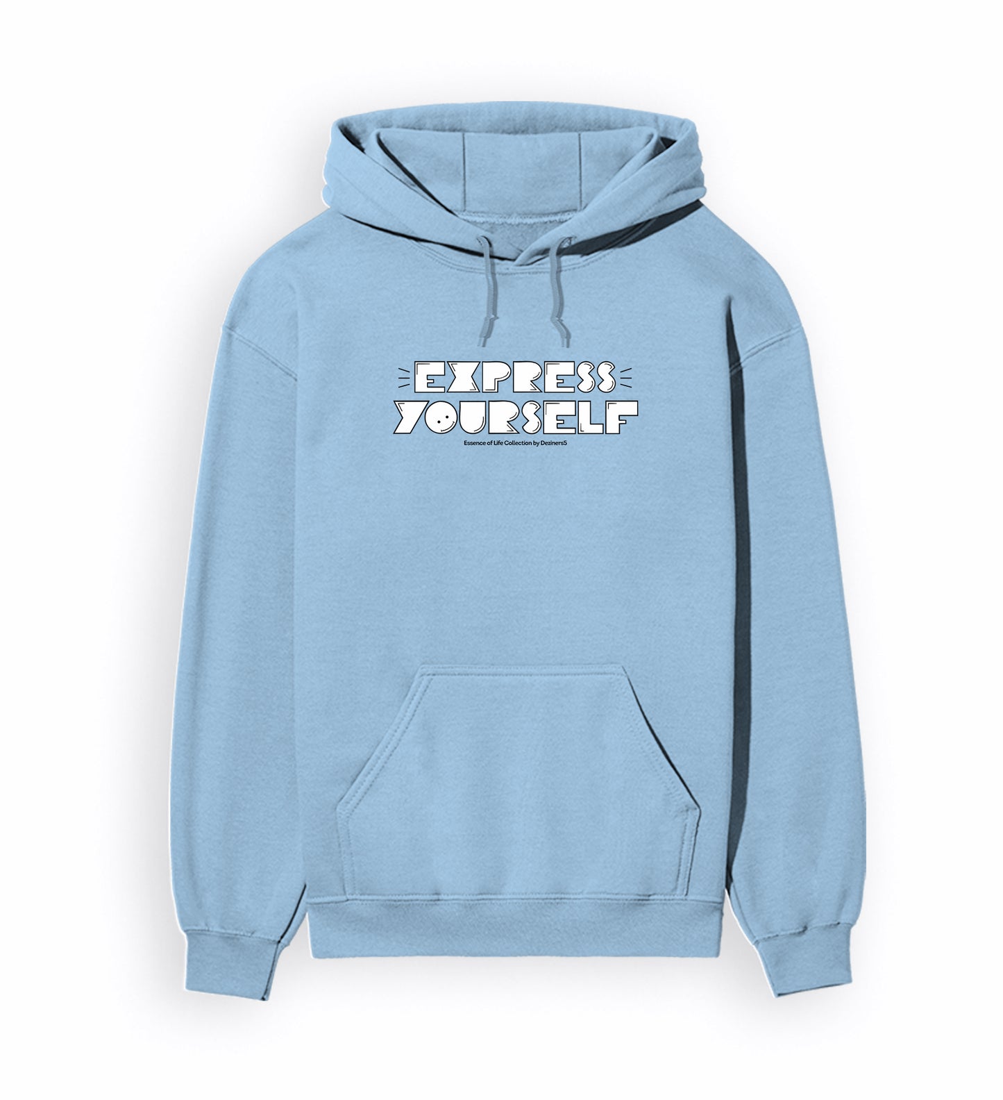 Front view of EXPRESS YOURSELF - Unisex Regular Fit Hoodie in baby blue.