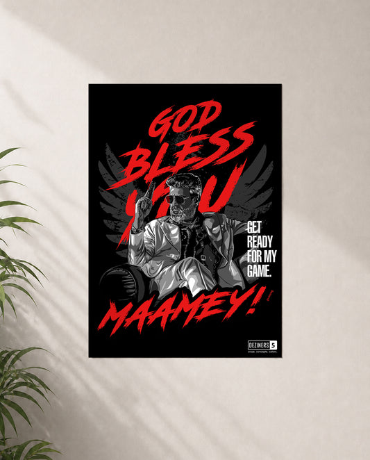 GBU premium matte wall poster featuring AK-inspired action artwork with bold cinematic styling and premium detailing.