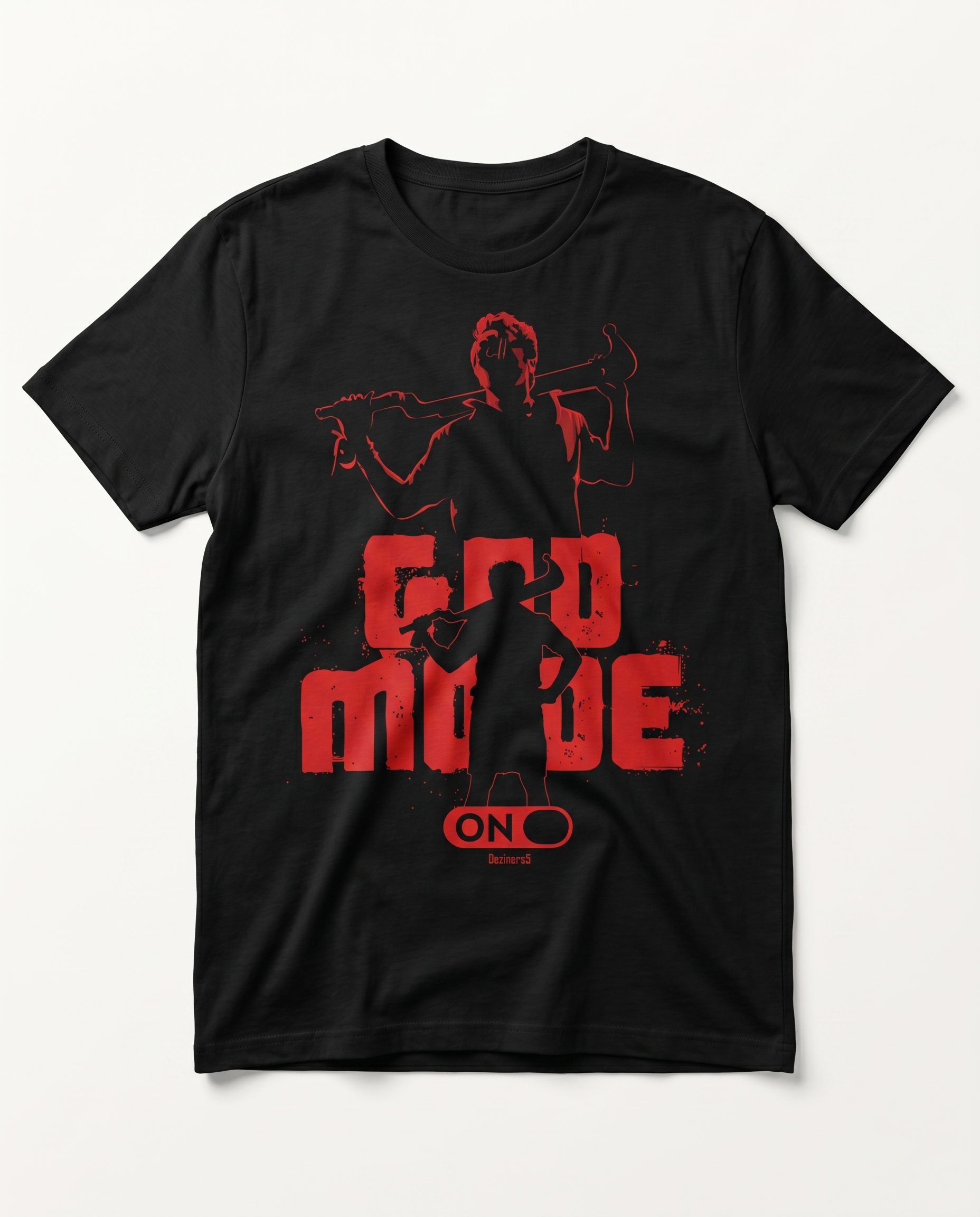 GOD MODE men's regular-fit t-shirt featuring a powerful typography and graphic design on a black t-shirt.