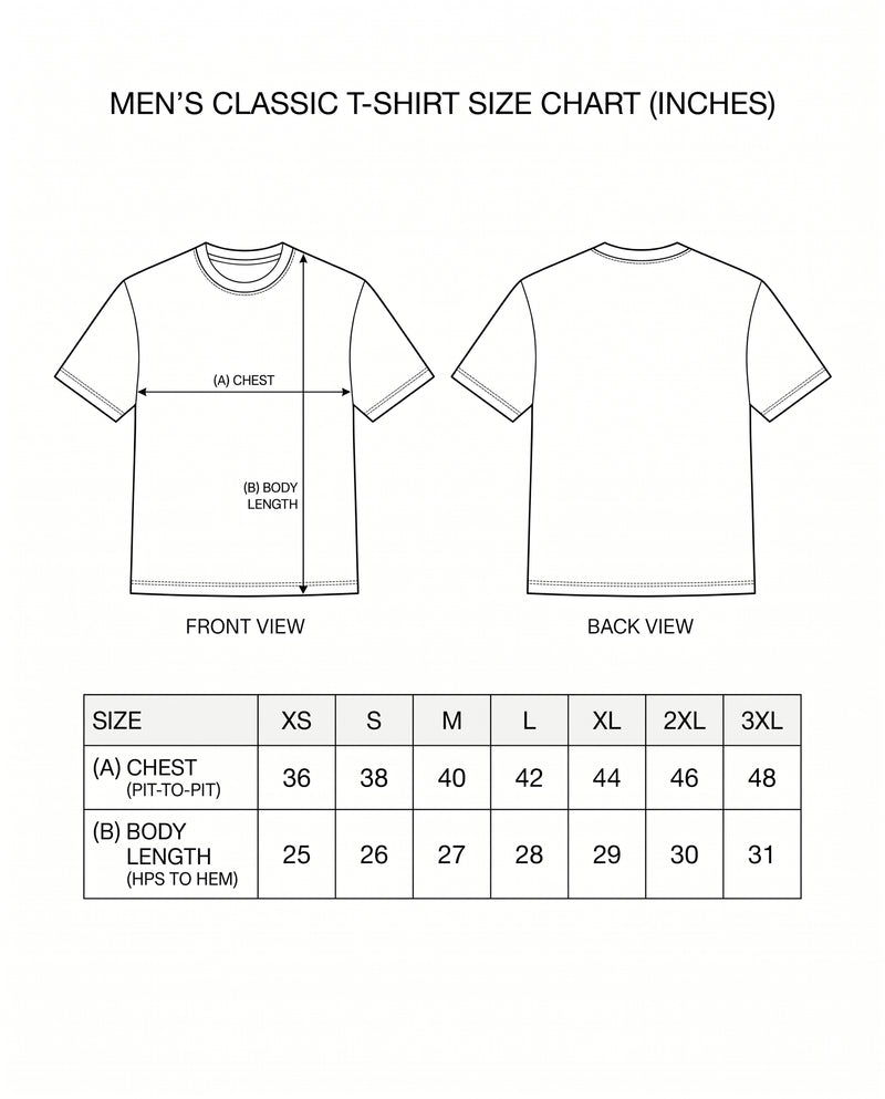 GYM RAT men's regular-fit t-shirt size chart.