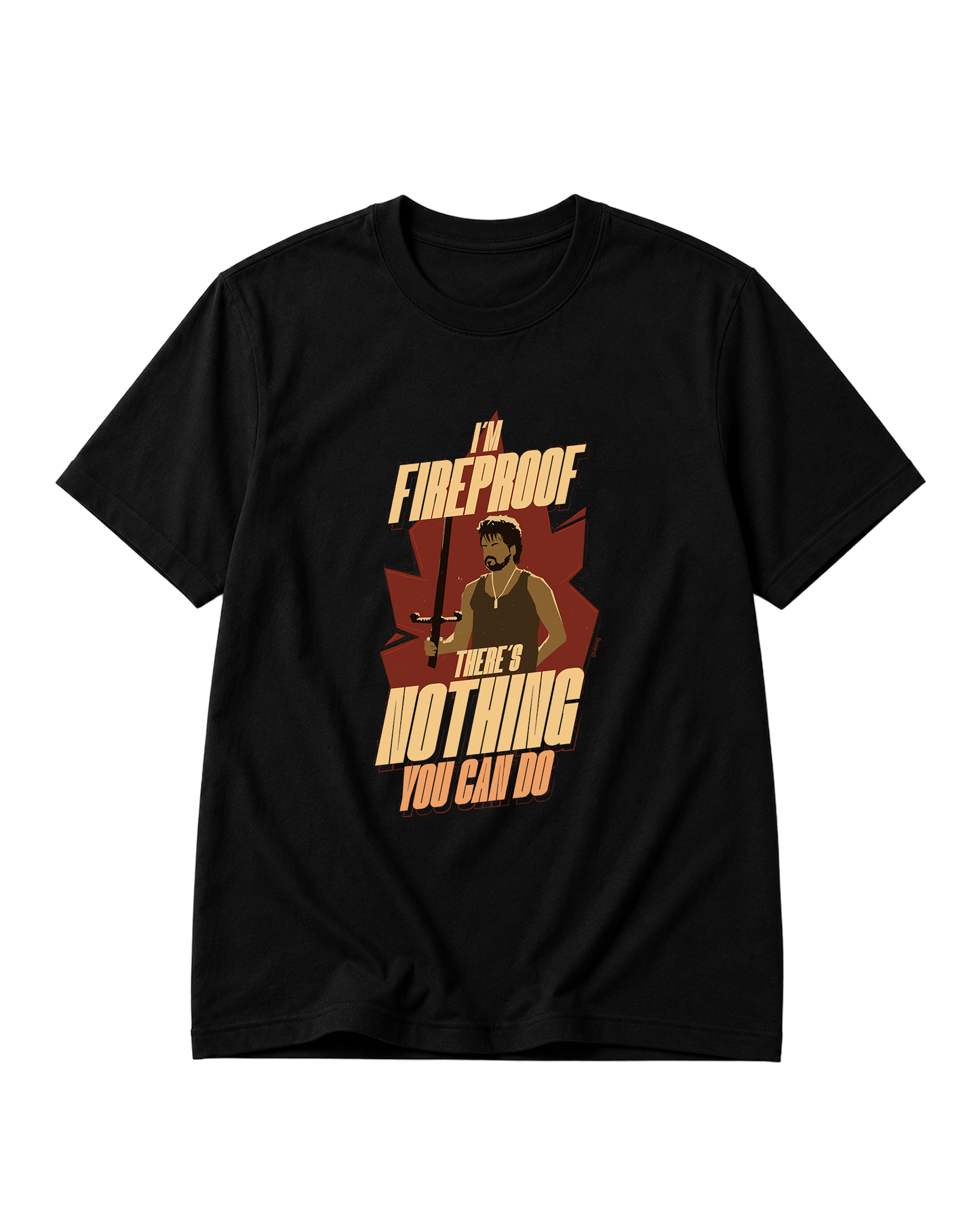 I'M FIREPROOF men's regular-fit t-shirt in black featuring bold typography artwork.