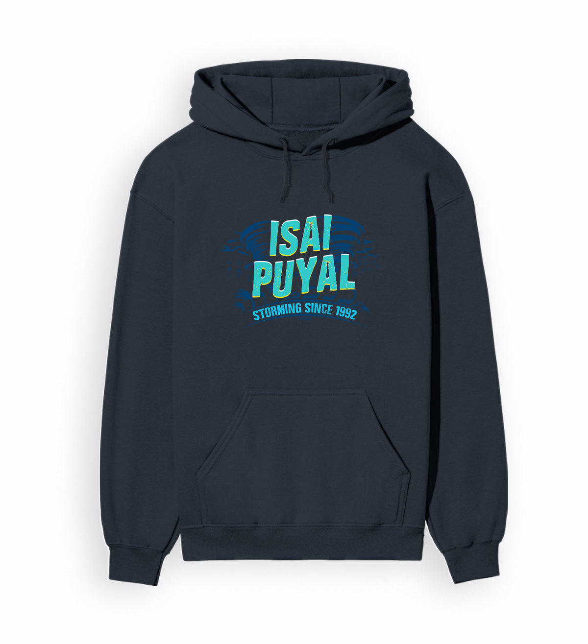 Front view of ISAIPUYAL - Unisex Regular Fit Hoodie in navy blue.