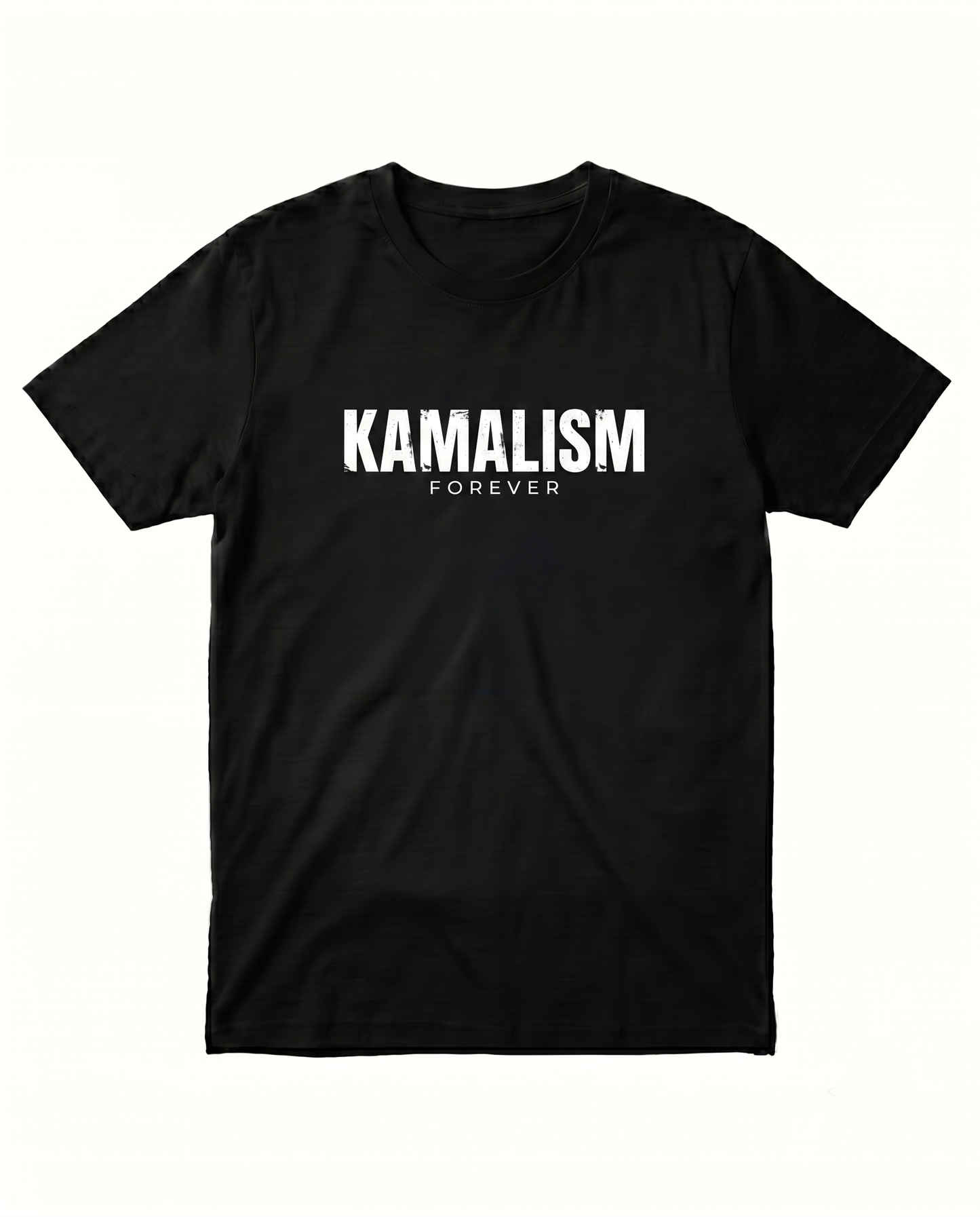 KAMALISM FOREVER men's regular-fit t-shirt in black featuring a bold Kamal fan-inspired graphic design.