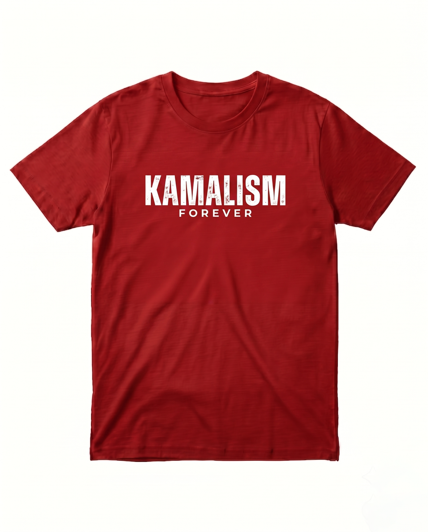 KAMALISM FOREVER men's regular-fit t-shirt in red featuring a bold Kamal fan-inspired graphic design.
