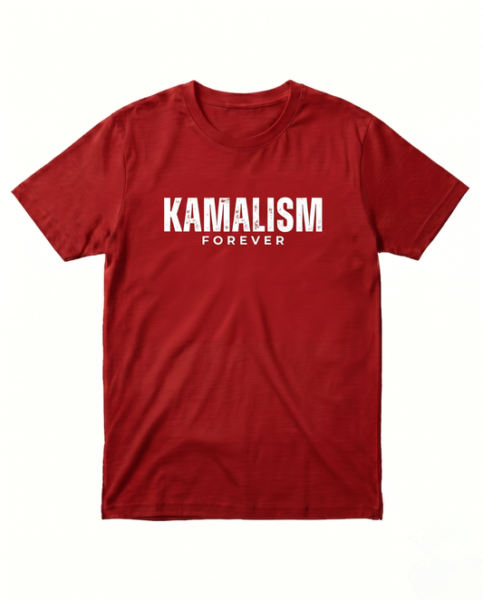 KAMALISM FOREVER men's regular-fit t-shirt in red featuring a bold Kamal fan-inspired graphic design.