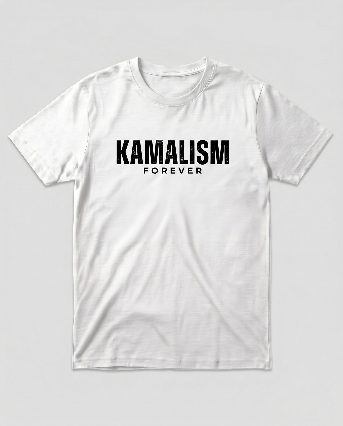 KAMALISM FOREVER men's regular-fit t-shirt in white featuring a bold Kamal fan-inspired graphic design.