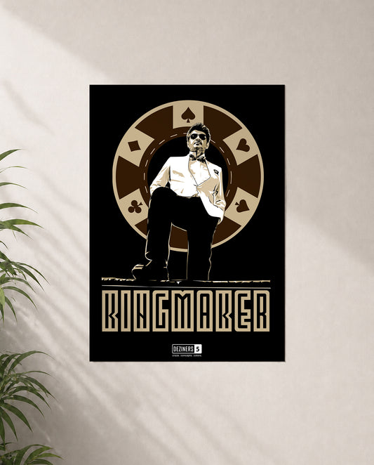 KINGMAKER premium matte wall poster featuring AK-inspired cinematic artwork symbolizing confidence, intelligence, and leadership.