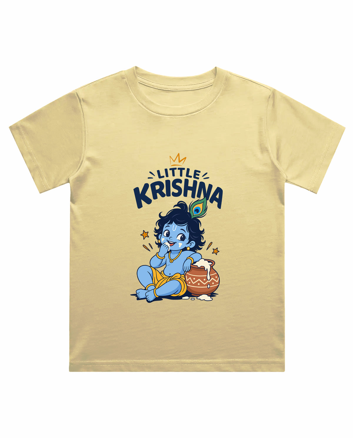 Front view of LITTLE KRISHNA - Boys Regular Fit T-Shirt in beige.