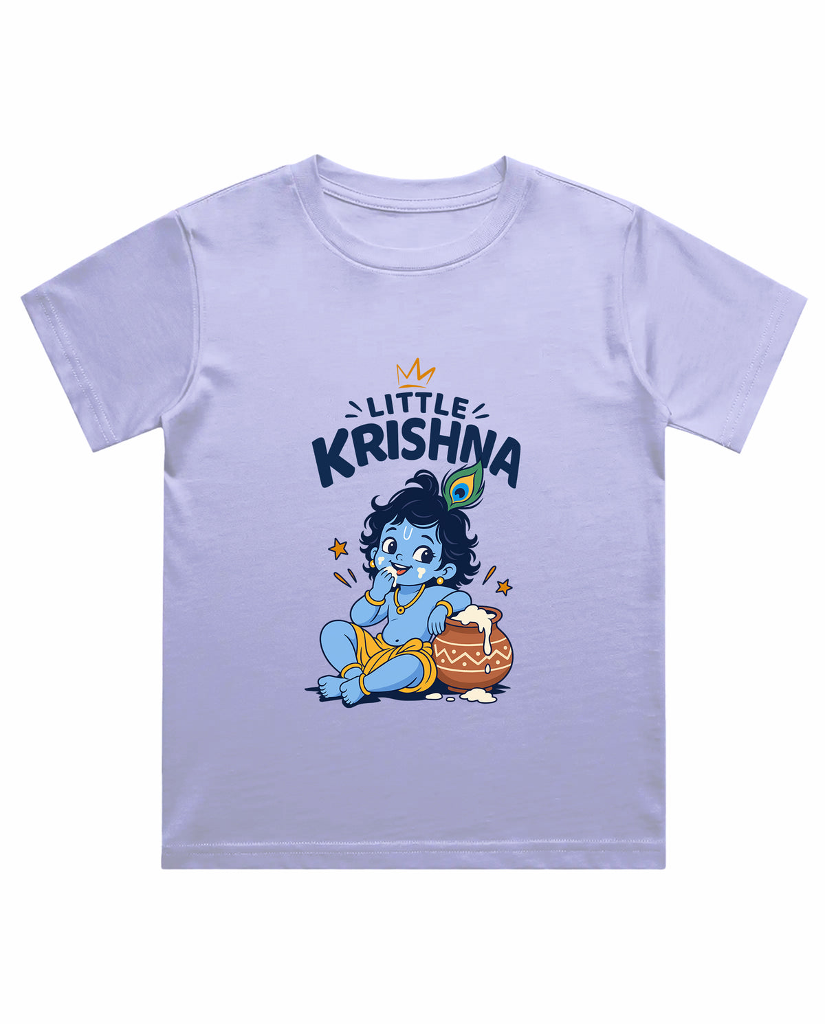 Front view of LITTLE KRISHNA - Boys Regular Fit T-Shirt in lavender.
