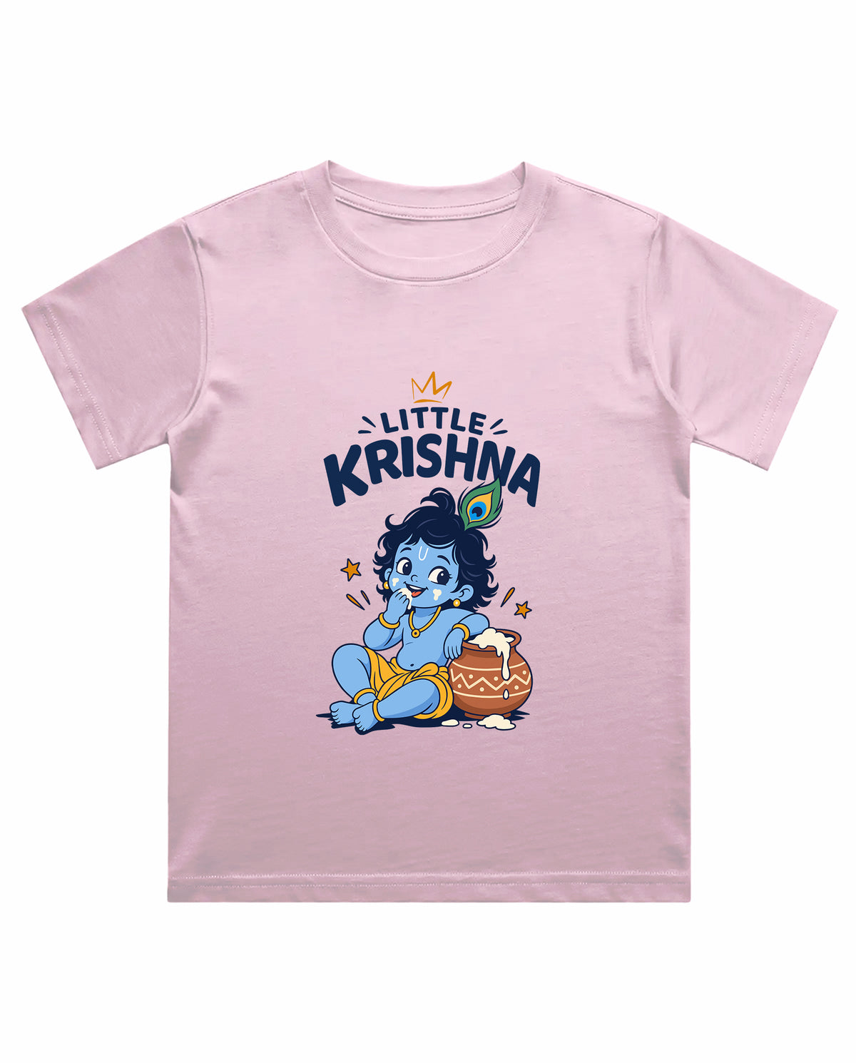 Front view of LITTLE KRISHNA - Boys Regular Fit T-Shirt in light baby pink.