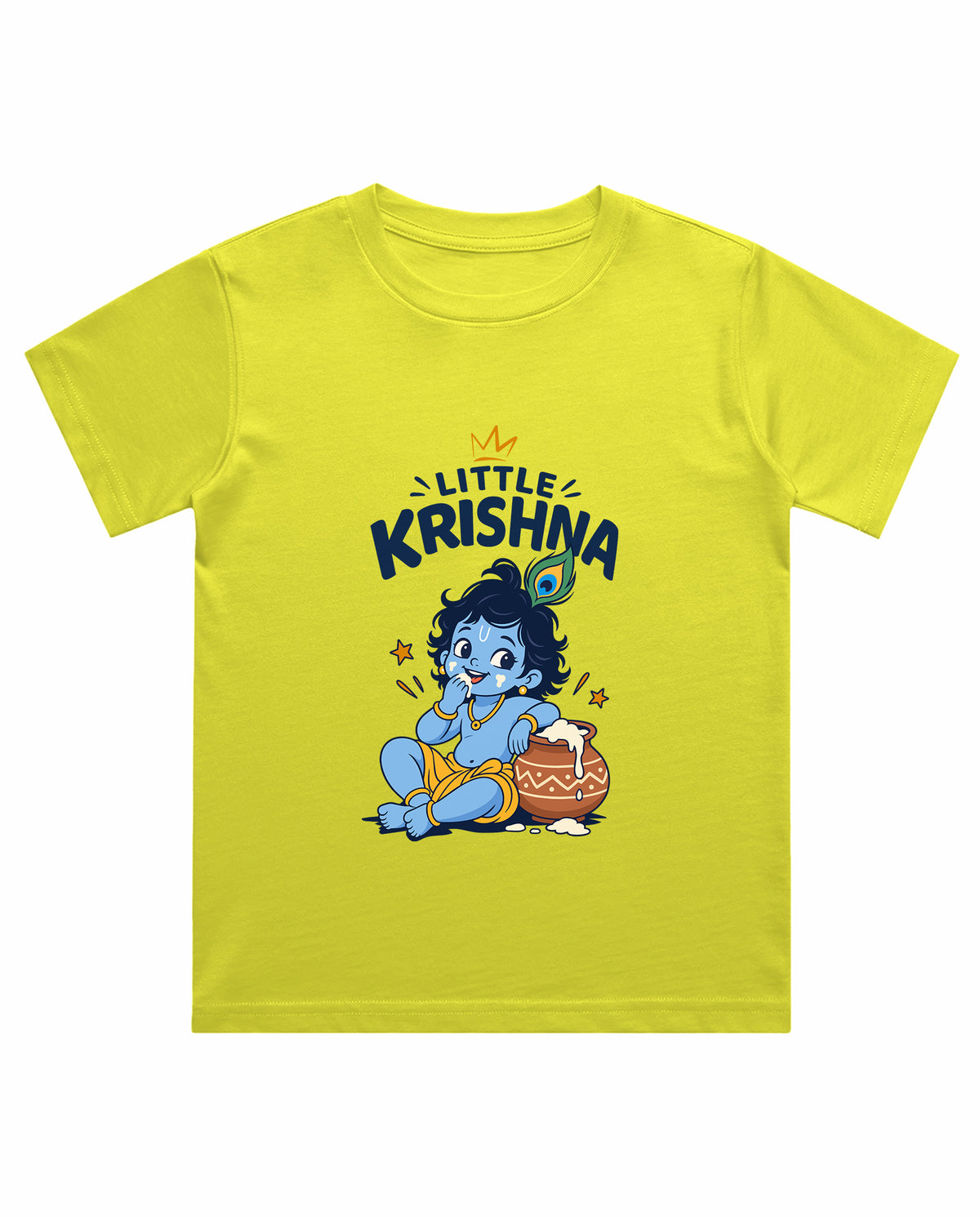 Front view of LITTLE KRISHNA - Boys Regular Fit T-Shirt in new yellow.