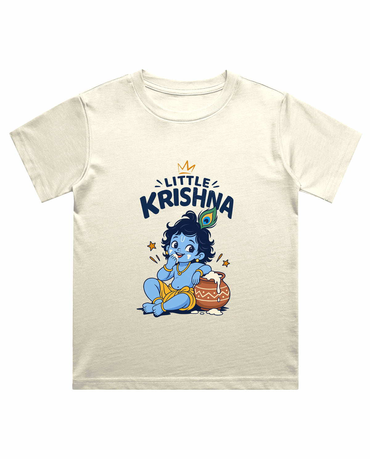 Front view of LITTLE KRISHNA - Boys Regular Fit T-Shirt in off-white.
