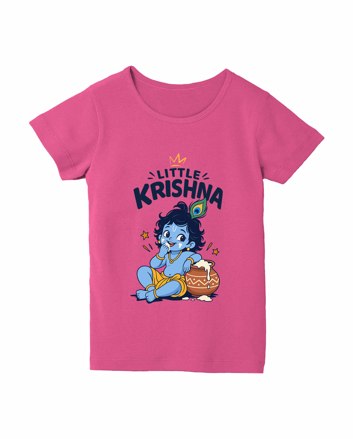 Front view of LITTLE KRISHNA - Girls Regular Fit T-Shirt in pink.