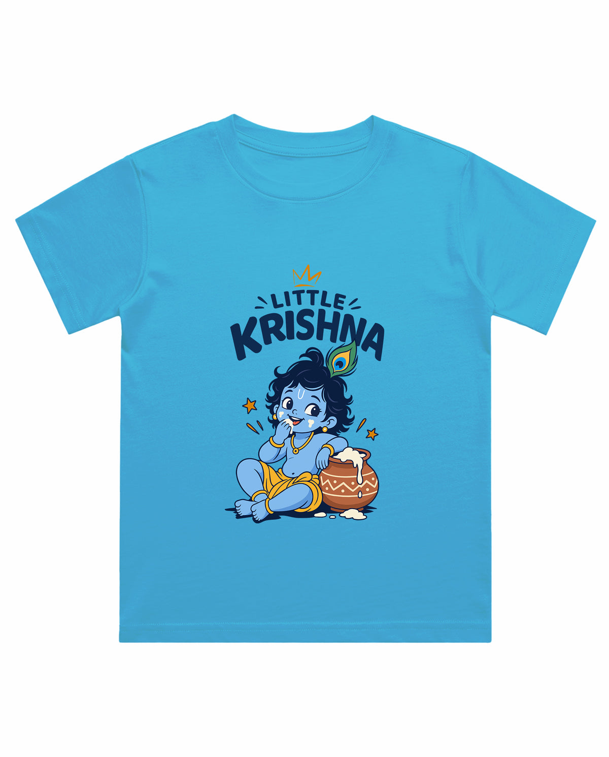 Front view of LITTLE KRISHNA - Boys Regular Fit T-Shirt in sky blue.