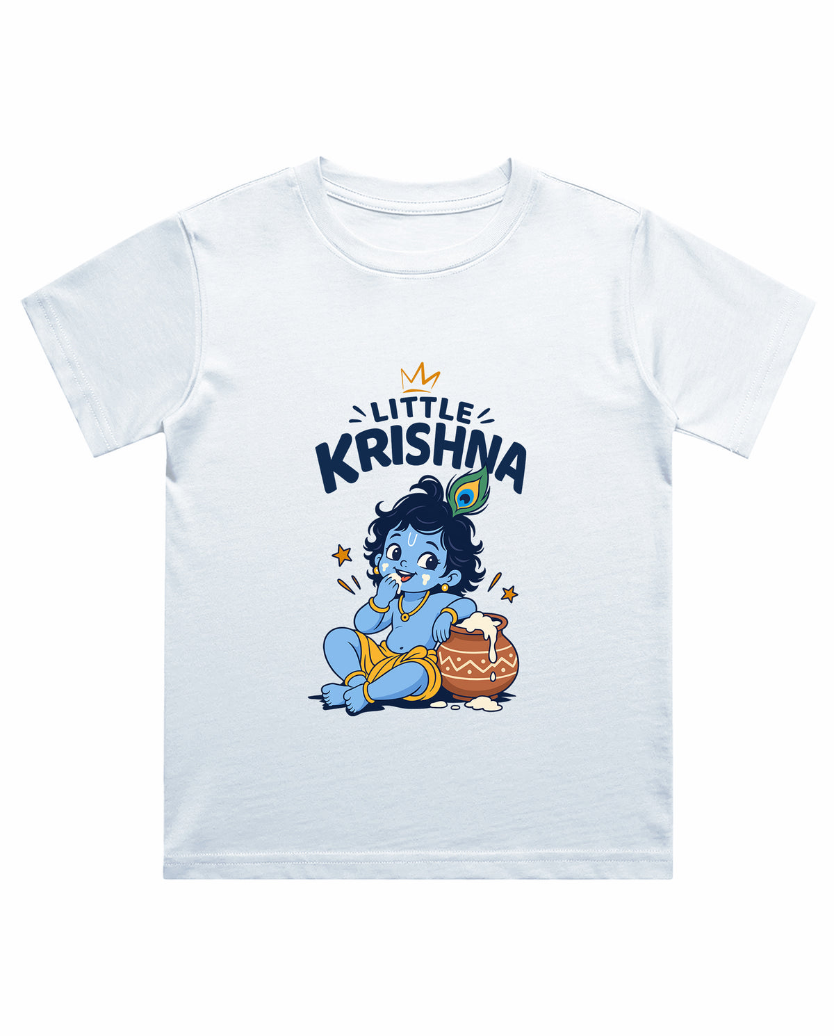 Front view of LITTLE KRISHNA - Boys Regular Fit T-Shirt in white.