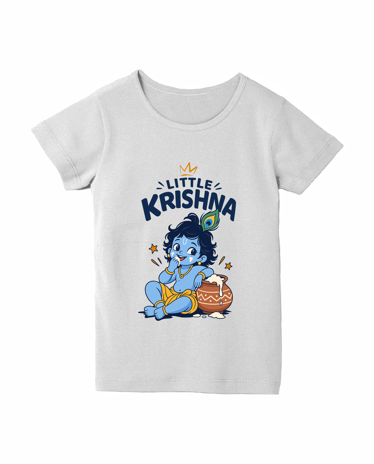 Front view of LITTLE KRISHNA - Girls Regular Fit T-Shirt in white.